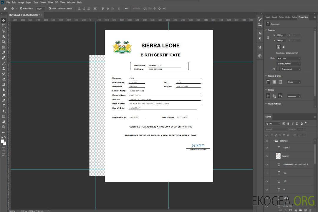Modèle Word et PDF d'acte de naissance en Sierra Leone template